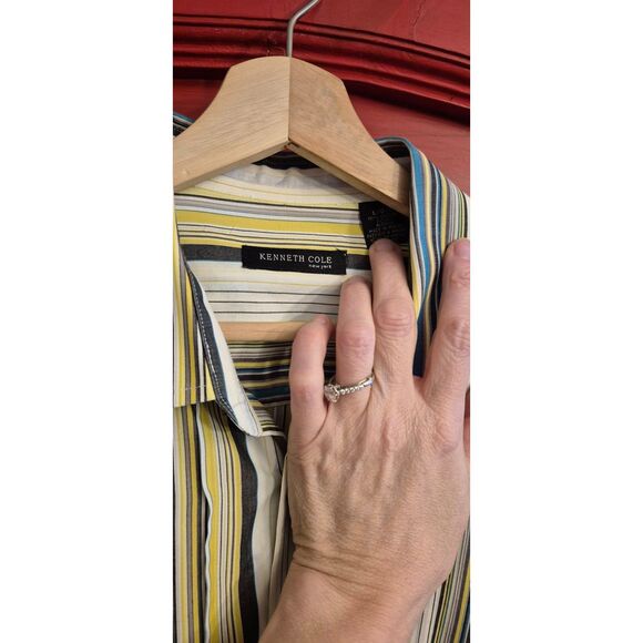 Kenneth Cole NY Size Large Men Dress Shirt Button Down Turquoise Yellow Gray EUC - Picture 3 of 4